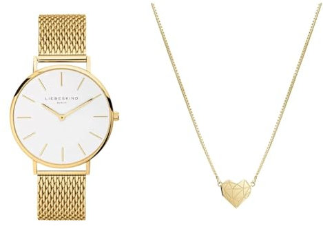 Liebeskind Armbanduhr LT-0221-MQ, Ip Gold & Damen-Collier Edelstahl
