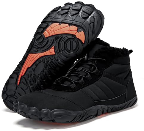 Mens Barefoot Boots Womens Winter Non-Slip Mens Hiking Boots Waterproof Non-Slip with Plush Fleece Lining, Wide Toe Shoes Black 40