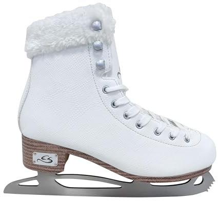Cox Swain Klassische Eislauf Schlittschuhe ICEPEARL, für Damen und Kinder, bequem, warm gefüttert - Edelstahlkufe vorgeschliffen, White/Silver Gr. 39