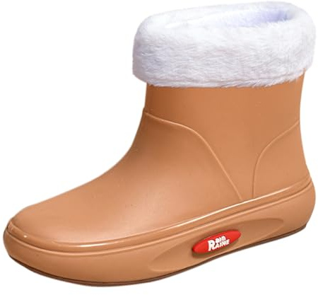 Generico Botas Goma Mujer Lluvia Bajas Impermeables, Botas de Lluvia Mujer Cómodas Calientes Rain Boots Outdoor Planta Botines Antilluvia Mujer Acolchados Jardinería Zapatos Moda, marrón, 39 EU