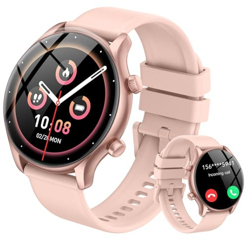 Smartwatch Herren Damen Rund mit Telefonfunktion, 1.39 HD Smart Watch, 100+ Sportmodi Sportuhr, Fitnessuhr Herren mit SpO2 Pulsuhr Schlafmonitor, IP68 Wasserdicht Uhr, für iOS Android (Roségold)