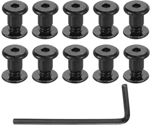 uxcell 20 Sets Screw Post, Male M4x4mm Stainless Steel Screw Rivets, Female 5x5 Hex Drive Binding Screws Belt Buckle Binding Bolts Leather Fastener with 1Pcs Wrench, Black