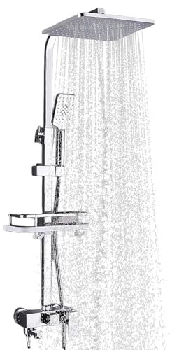 Colonna doccia termostatica, Sistema termostatico 40°C, Set regolabile in altezza, Doccia a mano quadrata, Anti-bruciore (argento - tre velocità)