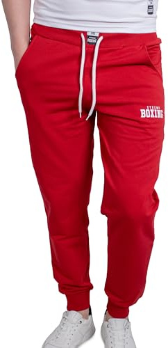 XTREME BOXING - Herrjoggingbyxor, långa sportbyxor i lätt bomull, idealiska för hemmet, gymmet, löpning, träning, jogging och fritid, XP200 (Röd, XXL)