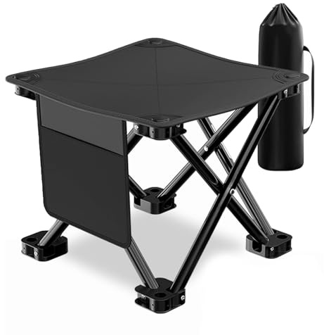 YUEMUZY Portable Folding Camping Stool, Lightweight Outdoor collapsible stool with Storage, Black Collapsible Design with Carry Bag, Perfect for Picnics, Fishing & Games