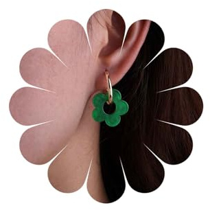 Inateannal Fleur Acrylique Boucle D'oreille Fleur Acrylique Marguerite Boucles D'oreilles Résine Vert Floral Pendante Boucle D'oreille Circulaire Creuse Bijoux Pour Femmes