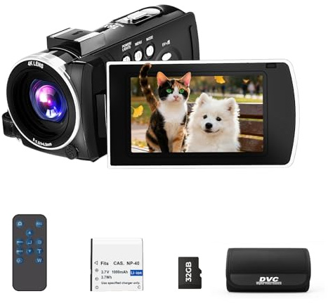 FIREFOTO Camcorder Video Camera 4K 64MP Vlogging Camera for YouTube, 18X Digital Zoom, 3.0 270° Rotating Screen, LED Fill Light, Webcam, Camcorders with 32GB TF Card, Remote Control