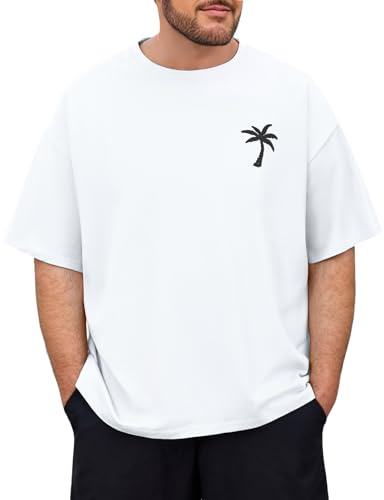 Lonya Camiseta Hombre Tallas Grandes, Camisetas Manga Corta Verano Oversize Algodón Casual Basicas Tshirt Cuello Redondo Camiseta Holgada Estampado de Palmeras L-4XL