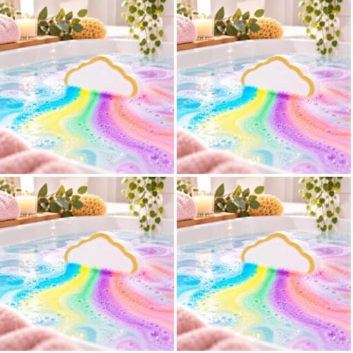 French Tendance - Bombe de Bain Moussant - Nuage Effet Arc en Ciel - Relaxant - Aromatherapie - Cadeau Femme et Enfant - Senteur Coco - 50 gr (Lot de 4)