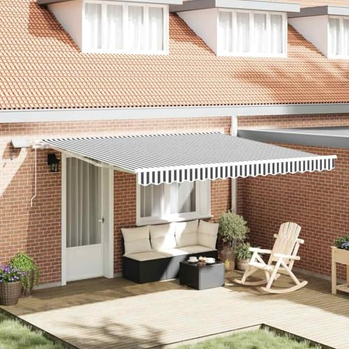 Store enrouleur manuel à bras articulé avec éclairage LED, imperméable, 400 x 300 cm, anthracite/blanc, pour terrasse, balcon et extérieur