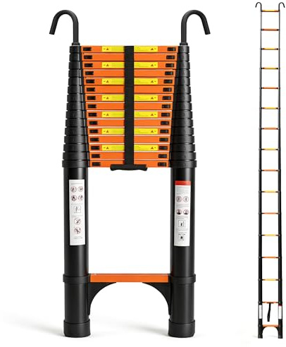 Telescoping Ladder 20.3 FT Aluminum Extension Ladder with Adjustable Hook, Portable Telescopic Ladder 330lbs Capacity, Multi-Purpose Collapsible Ladder for RV,Home,Loft,Attic,Camping and Outdoor Work