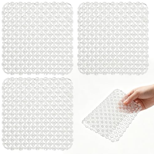 lomdung 3 Pièces Tapis Evier Cuisine, 28 x 28cm Découpable Tapis Évier, Fond d'Évier, Antidérapant et Absorption des Chocs, pour la Vaisselle, Les Verres et Les Légumes (Transparent)