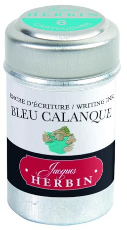 Herbin Writing Ink Cartridges - Bleu Calanque, Pot of 6