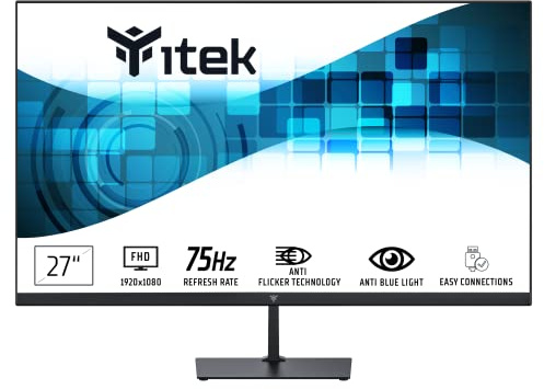iTek Moniteur GWF - 27 Pouces, Plat, résolution FHD 1920x1080, Panneau VA 75 Hz, écran 16: 9, connexions HDMI et VGA, Sortie Audio, LBL, Mince, sans Cadre