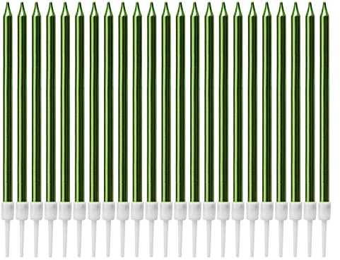 LUTER Metallico Candeline Torta Compleanno Lunghe con Il Titolare Verde Candele per la Decorazione della Festa Nuziale di Compleanno(24 Pezzi)