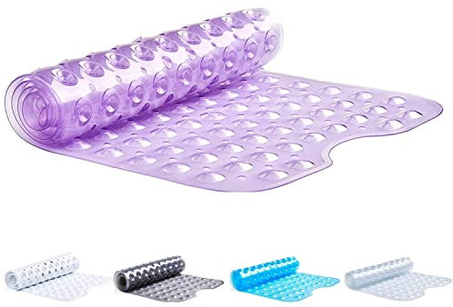 TranquilBeauty No Slip Bath Mat with Suction Cups - Purple 100x40cm/40x16in Extra Long Bathtub Mats - Anti-Mould, Machine-Washable, No Latex - Shower Mat Ideal for Elderly and Children