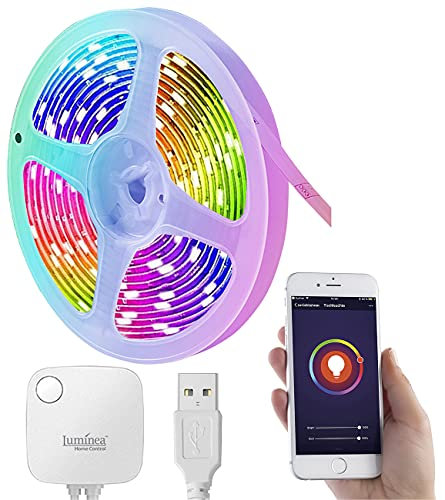 Luminea Home Control Hintergrundbeleuchtung: USB-RGB-CCT-LED-Streifen mit WLAN, App, Sound & Sprachsteuerung, 3 m (Lichterband, LED-Streifen-RGBW-Set, Schrankleuchte)