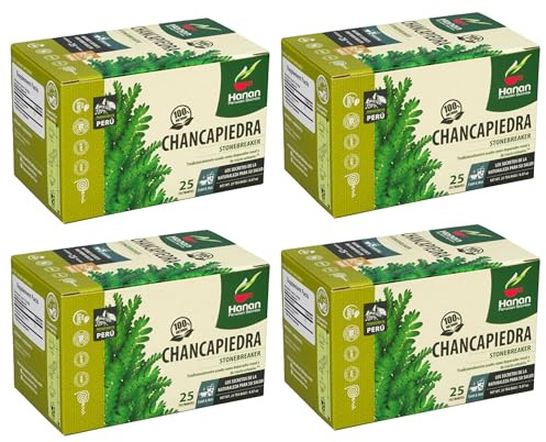 Hanan Chanca Piedra Tea Stonebreaker 100 Teabags - 4 Boxes Chancapiedra Stone Breaker from Peru for Kidney, Gall, Digestive Health - Peruvian Naturals