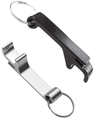 Guagua 2Pcs Black+Silver Bottle Opener Keyring Key Chain