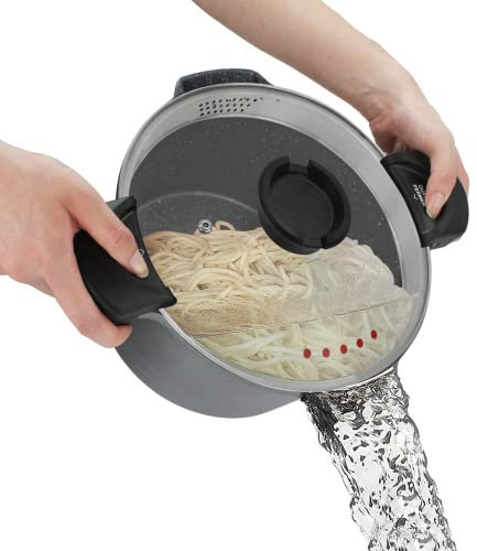 ROSSETTO Pentola per pasta da 24 cm con coperchio bloccabile, 4,5 L Casseruola Spaghetti Coperchio in vetro, Rivestimento antiaderente, Facile da pulire, Cucina sana