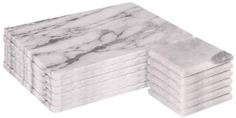 Argon Tableware Marble Placemats & Square Coasters Set - 12pc - White - Kitchen Dining Table Mats Bar Drinks Coaster Protector Place Mats for Home, Restaurant Catering
