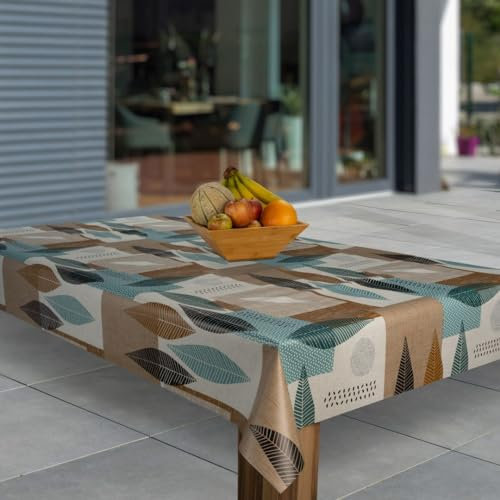laro Wachstuch-Tischdecke Abwaschbar Garten-Tischdecke Wachstischdecke PVC Plastik-Tischdecken Eckig Meterware Wasserabweisend Abwischbar G03, Muster:Blätter Braun Blau Patchwork, Größe:100x140