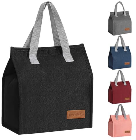 lmytdo Lunch Bags for Women Men, Portable Insulated Lunch Bag Water-Resistant Leak-Proof Lunch Box Tote Bag for Kids Girls Boys Adults, Thermal Cooler Bag for Work School Picnic Travel (Black)