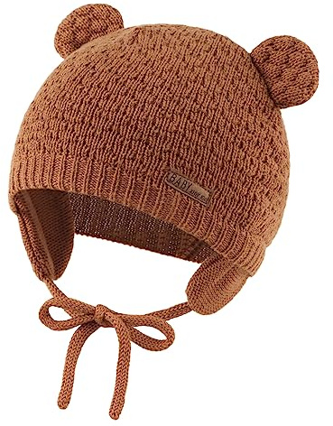 XIAOHAWANG Cappello Invernale Lavorato a Maglia Bambino Beanie Orso Cappelli Ragazza Ragazzo Faccia Orecchio Proteggere (Colore Noce, 18-3 Anni)
