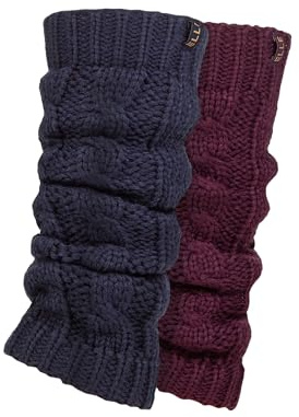 ELLE Ladies Chunky Leg Warmers - Winter Warm Cable Knit Patterned for Ballet, Dance or Casual Wear In One Size 2 Pairs Navy Heather