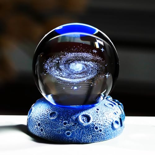 Movdyka 3D Galaxy Space 2.36in Crystal Ball Astronomy Gifts for Men Boys | Science Planets Universe Model Present for Boyfriend, Space Lights Base, Engraved Glass Globe, Home Ornament, Celestial Decor