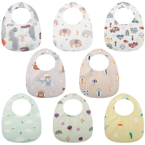 8 Packs Bandana Dribble Bibs, Soft Cotton Baby Teething Bibs Waterproof Drool Bibs