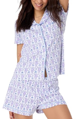 LLECDASEUI Conjunto de pijama Y2k para mujer de 2 piezas con botones y pantalones cortos de mono Roller Dupes Rabbit Preppy Loungewear Pjs (S,Cielo)
