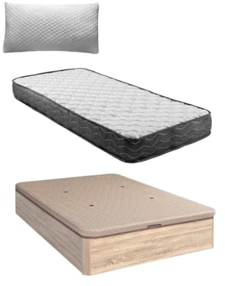 SHIITO | Conjunto Descanso: Colchón de Alta Densidad 105x190 cm + Canapé con Tapa 3D y Acabado en Cambrian + Almohada Viscoelástica 105 | Descanso garantizado y Almacenamiento para liberar tu Espacio