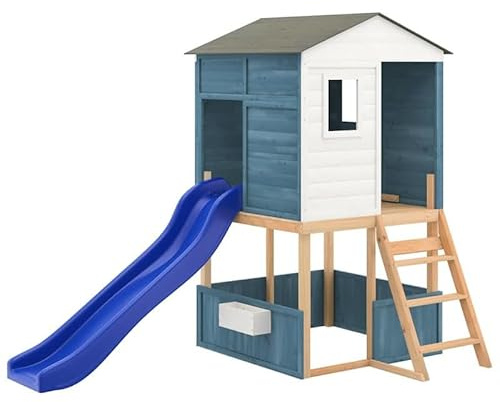 Torre da gioco in legno massello – Torre da gioco per bambini – Giocattolo da giardino durevole con scivolo e parete da arrampicata – perfetto per giardino, parco o cortile