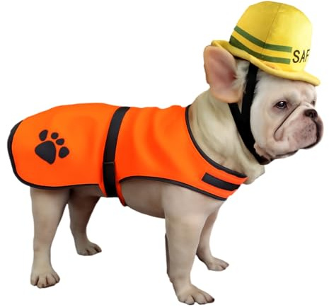 Dog Construction Costume for Medium Dog Helmet and Service Dog Vest Cute Outdoor Workers hat for pet Halloween Architect ostume