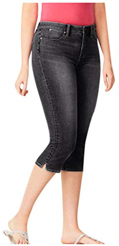 Cropped Jeggings for Women Capri Stretchy Skinny Jeans Denim Legging Three Quarter 3/4 Length Cut Off Jeans Trousers High Waisted Slim Fit Cropped Denim Pants Black