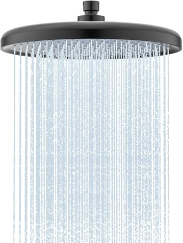 Pomme de Douche Haute Pression 25cm, Tête de Douche Pluie Ronde en Chrome, Pommeau de Douche Haute Pression avec Technologie d'Injection d'Air et Buses de Silicone Anti-Calcaire(N1DP701MB-EU)