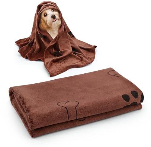Cretvestsar Microfiber Dog Towel Large Size 60x100cm, Super Absorbent Quick Dry Pet Bath Drying Towel,Puppy Blanket Washable Grooming Cloth for Dogs Cats Animals (brown)