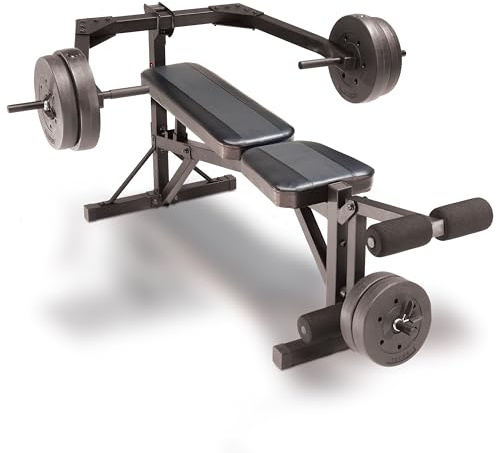 Cap Leverage Weight Bench with 100 LB Vinyl Weight Set, Adjustable Strength Training Bench with Leg Developer, Multi-Position Home Gym Bench Press with Vinyl Cement Plates & Spring Collars