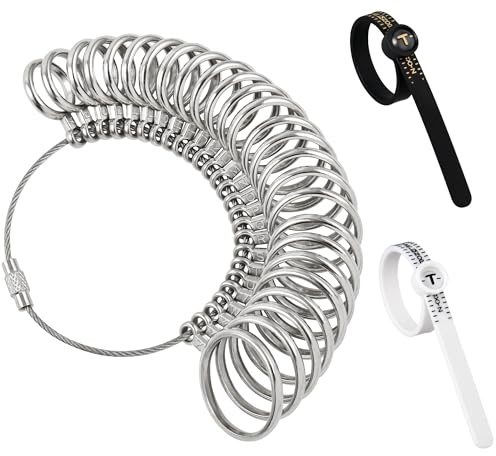 Ring Sizer UK Ring Measuring Tool kit, Quetiyisit A-Z Ring Sizing Measure Gauge Rings Tool and 2 PCS Reusable Finger Size Tape with Magnified Glass A-Z UK Size Rings Size for Women Men