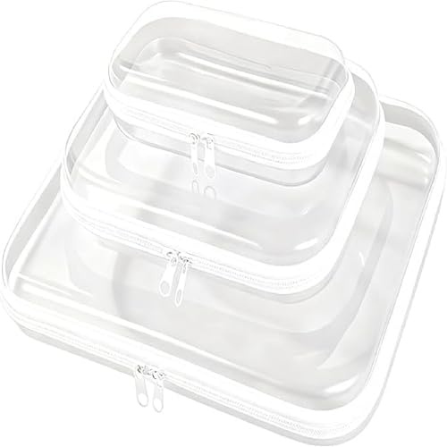 Clear Toiletry Bag for Men Women, 3 Piece TSA Approved Waterproof Stackable Clear Travel Bags, Double Zipper Transparent Organizer for Toiletries Cosmetic Airplane Travel