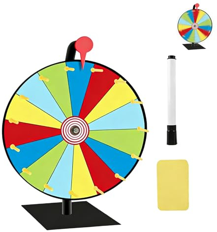 Ruota Portafortuna, 30 cm, con Supporto, 15 Slot, Ruota Portafortuna da Personalizzare con Pennarello e Gomma, per Roulette Spinner della Felicità, per promozioni, Eventi e celebrazioni, Giochi di
