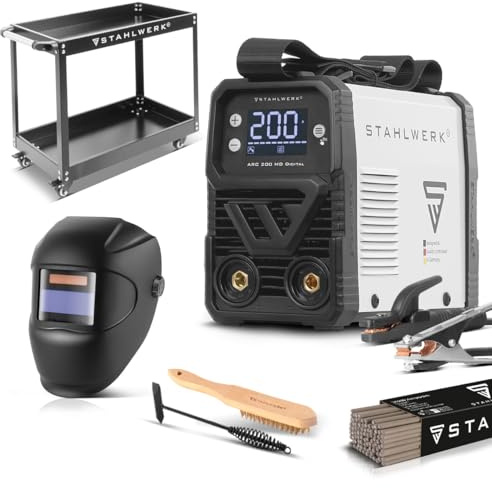 STAHLWERK Soldadora de electrodos ARC 200 MD Digital – Equipo completo con carro – Posibilidad de MMA/Electrodo & Lift-TIG (DC) hasta 200 A, uso flexible sin gas, ARC-Force, Hotstart, Anti-Stick