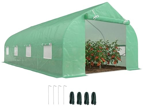 Outsunny Serra a Tunnel 6x3x2 m con 8 Finestre e Porta Avvolgibile Verde