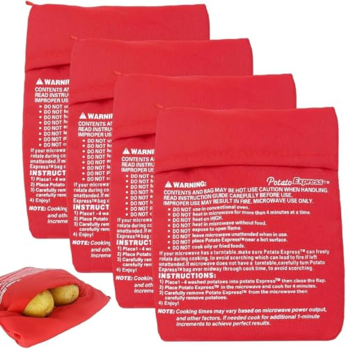 MUNTE 4 Unidades Bolsas Patatas Asadas Lavable, 28×13 Cm Bolsa de Papas para Microondas, Bolsa Asar Patatas Saco Fabricado en PoliéSter, Ideal para Calentar Patata, Maíz y Batatas