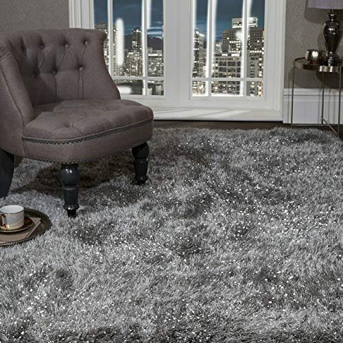 viceroy bedding SHAGGY RUG Super Plush Extra Large Rugs Living Room with SHIMMERING SPARKLE GLITTER STRANDS Fluffy 55mm Thick Pile Height Modern Area Rugs - (Dark Grey, 160cm x 230cm (5.5ft x 7.5ft))