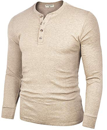 Derminpro Men's Henley Shirts Casual Slim Fit Cotton Shirts Long Sleeve Oatmeal Large