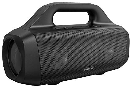 Soundcore Anker Motion Boom Vattentät Blåtandshögtalare med Titan Drivrutiner, BassUp Teknik, IPX7, 24T Speltid, Applikation, Inbyggt Handtag, Utomhushögtalare för Tältning, Bassäng, Strand(Renoverad)