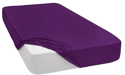 Mixibaby Spannbettlaken Jersey Spannbetttuch 100% Baumwolle Bettlaken Spannbettuch Laken 28 Farben, Größe:180 x 200 cm, Farbe:Violett