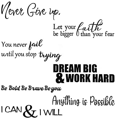 Zonon 5 Sheets Vinyl Wall Decals Inspirational Quotes Decals Peel and Stick Motivational Saying Wall Stickers for Mirror Affirmation Positive Decor for Mirror Bedroom School Class(Never Give up)